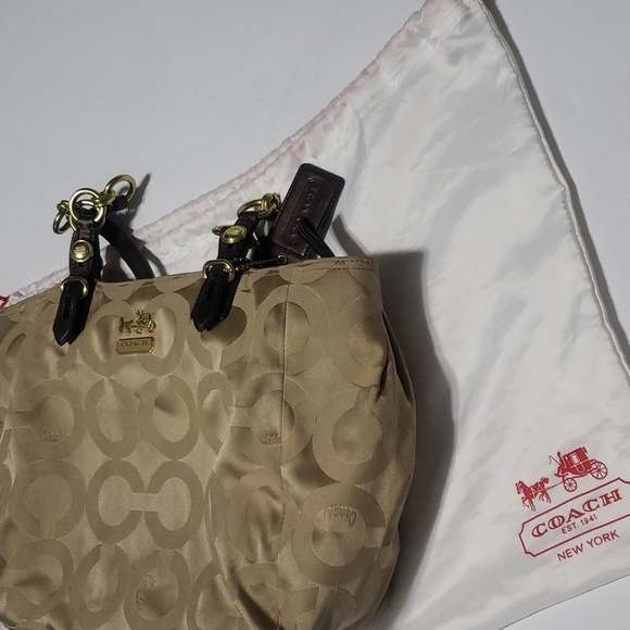 Coach Mia Op Art Lurex Brown Sateen Leather Trim Gold Hardware 15758 w/Dust Bag - Picture 8 of 8